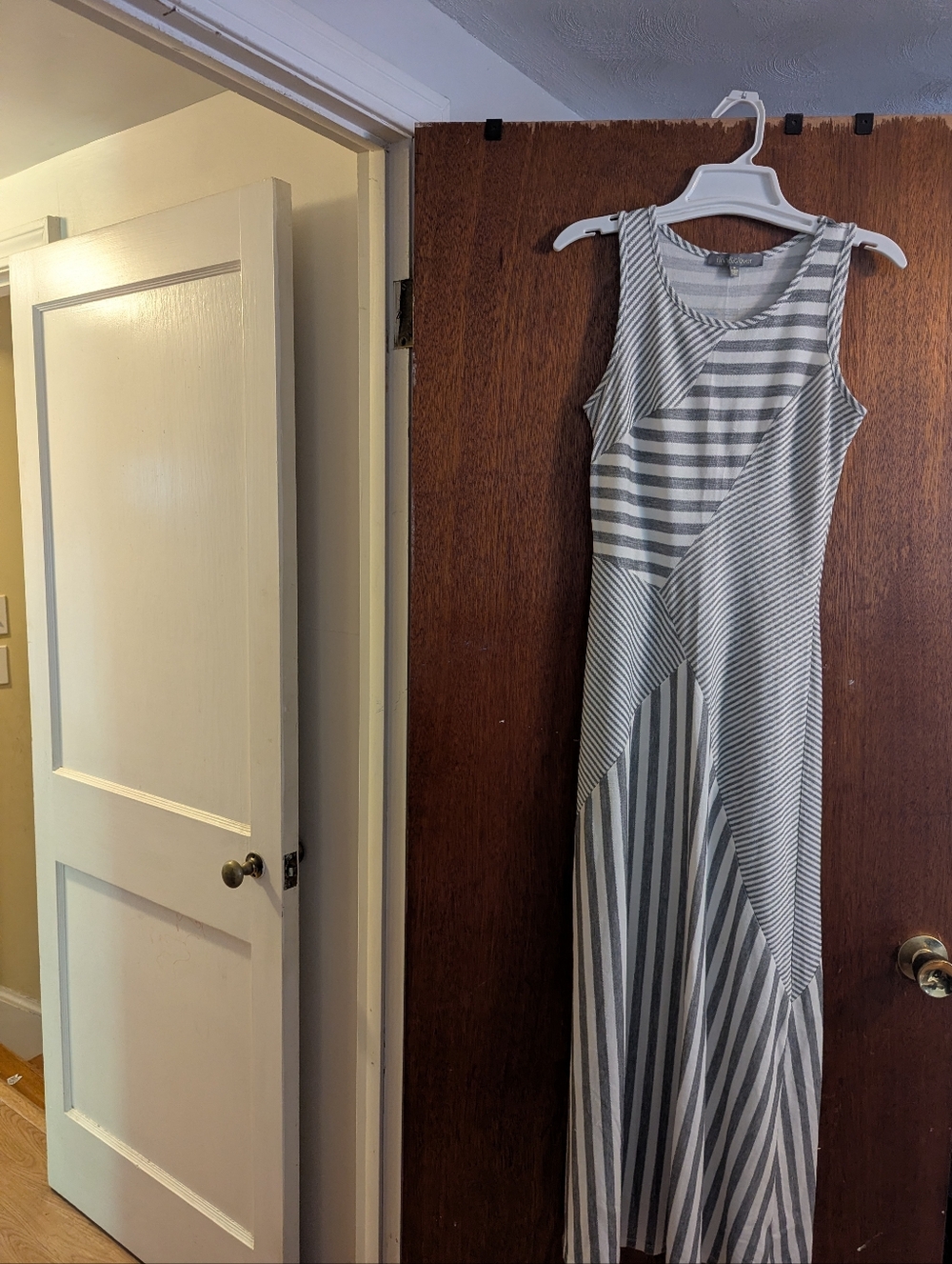 finn & clover Gray and White Striped Sleeveless Maxi Dress